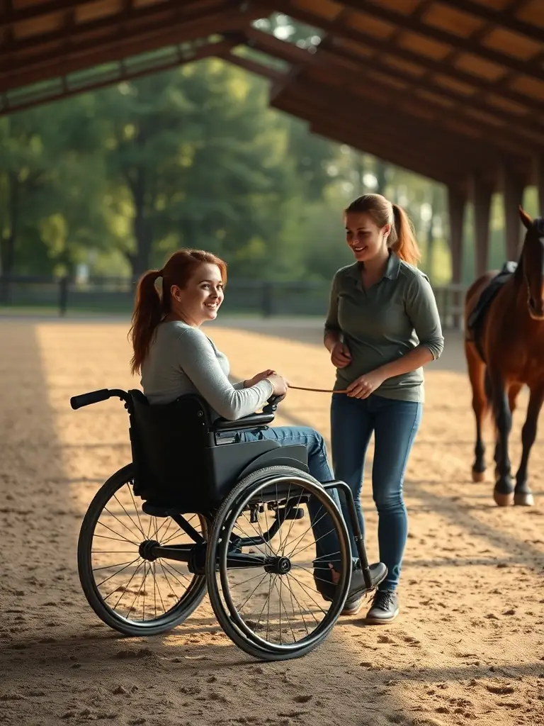 Participants engage in a therapeutic riding session at LA BIDAUDERIE EQUITATION, guided by experienced therapists, to improve physical and emotional well-being.